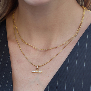 J&amp;D Original Design Classic Layered <strong>T</strong> <strong>Bar</strong> 18K Gold Stainless Steel Rhinestone <strong>T</strong> <strong>Bar</strong> Snake Chain Stackable Multi Layer <strong>Necklace</strong> - Product Image 2