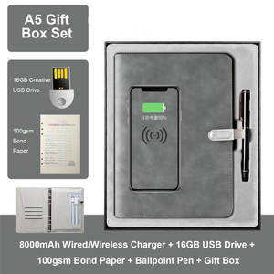 8000mAh 무선 마그네틱 충전기 파워뱅크 다이어리 노트북 애플/타입-C 포트 두꺼운 USB 스틱 탈착식 선물 세트 - Product Image 4