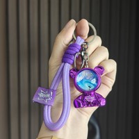 Porte-clés Ours en Résine Effet Ciel Étoilé Chromé Brillant, Offre Spéciale, avec Boîte Cadeau en Velours Délicat pour Anniversaire de Couple Romantique