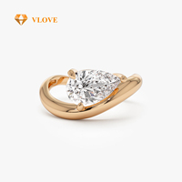 Cincin Berlian Gelombang 14K VLOVE Exquisite Jewellery 1.55 Ctw, Cincin Berlian Pear Buatan Laboratorium untuk Pertunangan dan Pernikahan Wanita