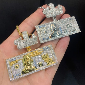 Collar con Colgante de Billete de <span class=keywords><strong>100</strong></span> Dólares con Incrustaciones de Circonitas, Joyería para Hombre, Estilo Urbano, Venta al por Mayor - Product Image 2
