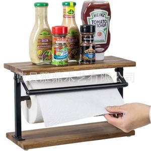 Portarrollos de Cocina de Madera con Estante Superior para Condimentos, Organizador Multifuncional para Encimera - Product Image 1
