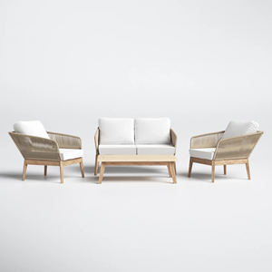 Conjunto de Sofá de Madera de Teca y Metal con Cojín de Cuerda, Muebles de Exterior de Madera para Jardín, Conjunto de Muebles para Patio - Monic - Product Image 2