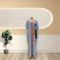 Robe africaine à col en V à rayures géométriques pour femme, manches chauve-souris, Kaftan Abaya grande taille, Robe longue modeste islamique de Dubaï, Bubu