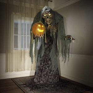 Fantasma Mietitore Elettrico con Falce Oggetto di Scena per Interni ed Esterni Ornamento <span class=keywords><strong>Horror</strong></span> Zombie Animato Animatronic di Halloween Scheletro Zucca Luminosa - Product Image 1