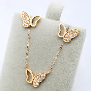 Solid Gold Fashion Jewelry Necklace 14 Karat 18 Karat Gold Butterfly Earrings Women Jewelry Set