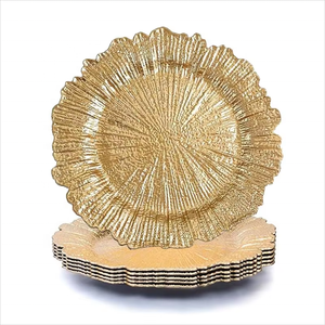 Wholesale Wedding Decorations <b>Charger</b> <b>Plates</b> Luxury <b>Gold</b> Reef Glass <b>Charger</b> <b>Plates</b> Dinnerware Sets for Wedding - Product Image 4