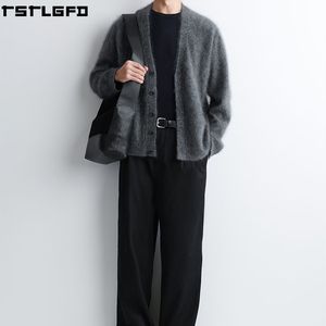 Oem Odm Brushed Cashmere V Neck <b>Cardigan</b> <b>Men</b> Charcoal <b>Grey</b> Relaxed Fit Streetwear <b>Men'S</b> Sweaters Manufacturers Bulk - Product Image 2