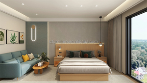 Ensemble de meubles de chambre d'hôtel 3 étoiles, lit plateforme en bois massif pas cher, taille Queen, avec tête de lit, tables de chevet assorties et matelas - Product Image 4