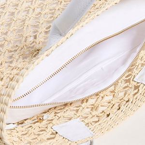 กระเป๋าโท้ทสานแบบเปิดสไตล์โบฮีเมียนสำหรับผู้หญิง ฤดูใบไม้ผลิ/ฤดูร้อน/ฤดูใบไม้ร่วง/ฤดูหนาว กระเป๋าชายหาด ทำจากฟางธรรมชาติ ถอดผ้าใบซับในได้ มีซิป - Product Image 3