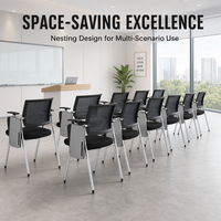 Chaise de salle de formation en maille avec tableau d'écriture en aluminium, chaise de conférence de bureau pliable avec accoudoirs mobiles pour salle de classe