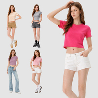 T-shirt court Y2K personnalisé pour femme, coupe ajustée, col rond, manches courtes, tissé, doux comme du beurre, sans coutures, idéal pour l'été