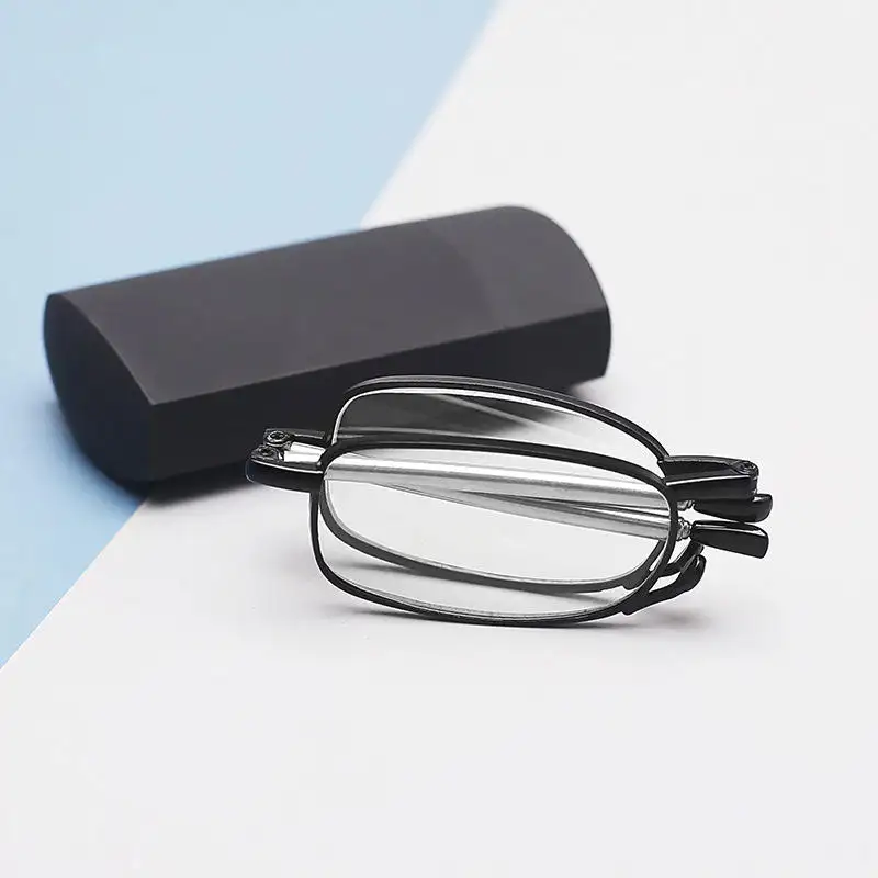 Mini lunettes de lecture pliantes en métal petit carré rond Portable pliable lumière bleue bloquant les lunettes de lecture pliantes avec étui