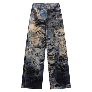 Jeans Unisex de Mezclilla Anchos con Estampado Paisley de Dibujos Animados, 100% Algodón, Transpirables, Ecológicos, Corte Súper Holgado, 2023 - Product Image 1