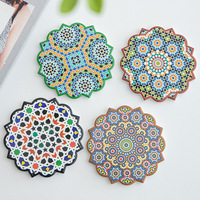 Sous-verre en céramique marocaine gaufrée, motif géométrique doré, antidérapant, absorbant, pour la décoration de table et de cuisine