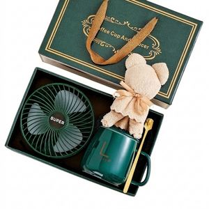 Personalized Luxury Gift Set Portable USB Rechargeable Fan Ceramic <b>Mug</b> & Bear Towel Set for Corporate Wedding Christmas Presents - Product Image 1