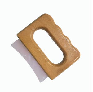 Masajeador corporal manual de cuarzo rosa y jade natural con mango ergonómico de madera de gran tamaño, fabricado en China, para relajación muscular. - Product Image 1