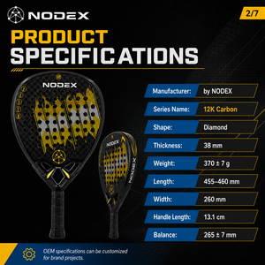 ไม้พายหัวคาร์บอนไฟเบอร์12K ที่มีน้ำหนักเบาทนทานสำหรับ <span class=keywords><strong>padel</strong></span> POP TENNIS การควบคุมพลังงานสูงสุดไนลอน - Product Image 3