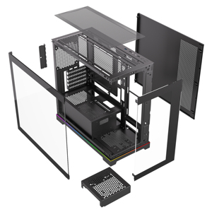 Boîtier PC Gaming en Métal Blanc de Type Mid-Tower avec Support MicroATX, Fenêtre Latérale en Verre Vue Panoramique et Design RGB avec Bande Lumineuse - Product Image 6