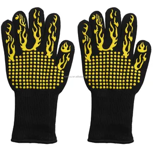 high temperatures Fireplace Stove Oven Grill BBQ Pot Holder cow split leather Mitts heat fire resistant gloves