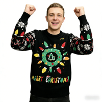 Pull de Noël drôle et mignon avec motif d'arbre de Noël, flocon de neige, renne, Père Noël, col rond, pull ample en tricot, pull moche de Noël