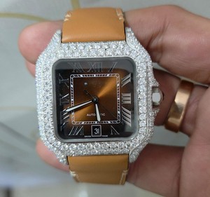 Montre de luxe pour homme ETAMovment en moissanite, affichage analogique avec chiffres romains, acier inoxydable, style antique, style professionnel, ETA - Product Image 1