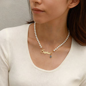 Oferta Relámpago: Collar con Colgante de Acero Inoxidable Personalizado con Perlas Blancas y Letras Doradas - Product Image 3