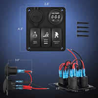Panneau de commutation à bascule 3 voies en aluminium 12V avec chargeur USB, voltmètre LED, étanche, pour voitures, camions et bateaux 12V