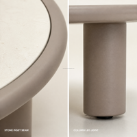 Table basse ronde moderne avec insert en pierre interchangeable, 80 cm, teck et métal, table d'extérieur pour hôtel, salon, patio et terrasse