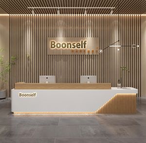 Entrega rápida grampos escritório móveis mesas recepção com parede traseira bronzeamento salão recepção mesas Top Fabricação - Product Image 6