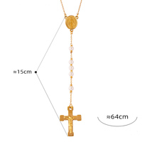 Bijoux fantaisie coquille perle métal perle marie jésus croix pendentif en acier inoxydable plaqué or personnalisé chapelet collier