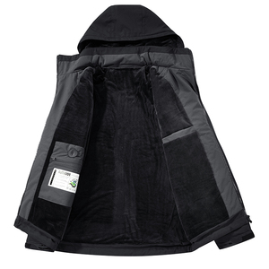 Chaqueta de hombre personalizada con logo, nueva colección otoño-invierno, con combinación de colores, cálida, cortavientos e impermeable, con capucha y forro de terciopelo. - Product Image 3