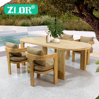 Ensemble de table et de chaises de salle à manger en bois massif moderne pour l'extérieur, avec finition en teck durable, imperméable et résistante aux UV, pour hôtels et villas