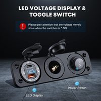 Prise d'alimentation 12V 3-en-1 avec allume-cigare et chargeur USB PD QC3.0, voltmètre et interrupteur pour camping-car, bateau, voiture