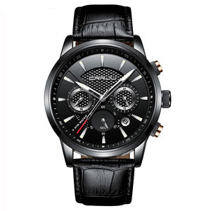 Montre pour homme avec logo personnalisé, design rétro moderne, bracelet en cuir, étanche 3 ATM, fenêtre de calendrier, style business décontracté, vente en gros - Product Image 3