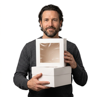 Boîtes à pâtisserie personnalisées en papier kraft rigide blanc imprimé, pour biscuits, desserts, petites gourmandises, avec fenêtre