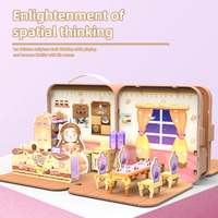 Ensemble de construction de modèles en bois petits meubles bricolage Miniature maison de poupée Kits d'artisanat 3d Puzzle livre magasin de crème glacée Pop-up maison de poupée