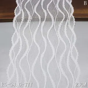 时尚波浪曲线设计白色弹性蕾丝装饰23厘米氨纶尼龙网眼蕾丝面料