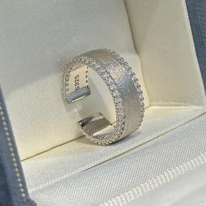 S925 Pure Silver Brushed <b>Ring</b> Niche Design Simple Fashionable Medieval Heavy Industry Vintage <b>Open</b> <b>Ring</b> with Inlay Shell Setting - Product Image 4