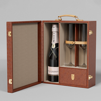 Boîte cadeau en cuir PU de luxe avec tiroir, boîte à champagne personnalisée avec emplacements pour verres à vin