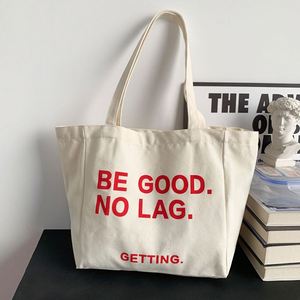 Customized Print Letter Logo <b>Folding</b> Large Capacity Canvas Tote <b>Bag</b> for Female College Students Daily Use - Product Image 2