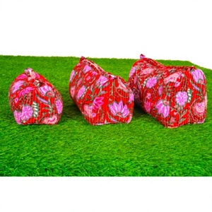 Quilted Indian Block Print Large Eco-Friendly Durable Lightweight Cotton Floral for Bag & Cosmetic Pouch - Product Image 1