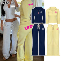Ensemble Lounge Deux Pièces Sexy pour Femme, Collection Automne, Manches Longues, Coton Spandex Uni, Tenue Décontractée, Idéal pour Commande Personnalisée avec Logo de Marque