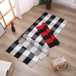 Otton-alfombras tejidas a mano con patrón clásico a cuadros, tela de protección del medio ambiente, color negro, gris y blanco