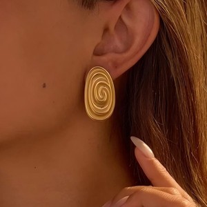 Boucles d'oreilles en acier inoxydable, design en spirale elliptique, ton or et argent, bijoux à la mode pour femmes, motif géométrique TE60547 - Product Image 3