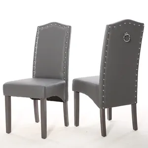 wood legs ring back faux leather with nail headed scandinavian dining chairs