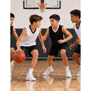Maillot de basketball réversible en mesh pour jeunes garçons FOXA, col en V, anti-transpiration, uniforme sportif pour entraînement sportif - Product Image 6