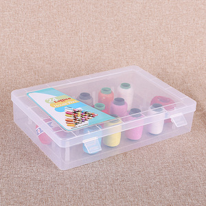 Large Transparent Plastic Square Yarn Box 28x19.5x6.3cm With Lid For Needlework Storage Organizing Threads - Product Image 1