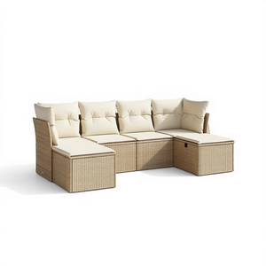 Ensemble de canapés de jardin en polyrotin 6 places, mobilier d'extérieur design contemporain beige - Product Image 1