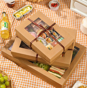 Boîte alimentaire en papier pour Noël, pour mousse, gâteau, salade, pâtisserie, en papier kraft avec poignée, estampage à chaud doré et gaufrage pour aliments - Product Image 4